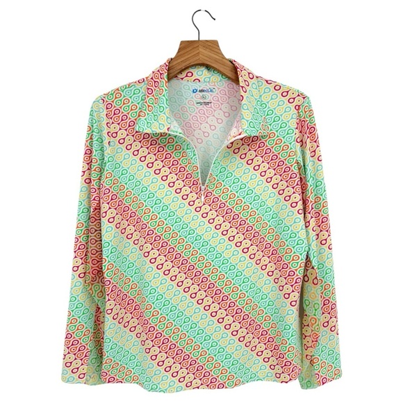 IBKUL Mesh Stretch Collared Quarter Zip Long Sleeve Golf Top in Retro Print XL - Picture 1 of 8